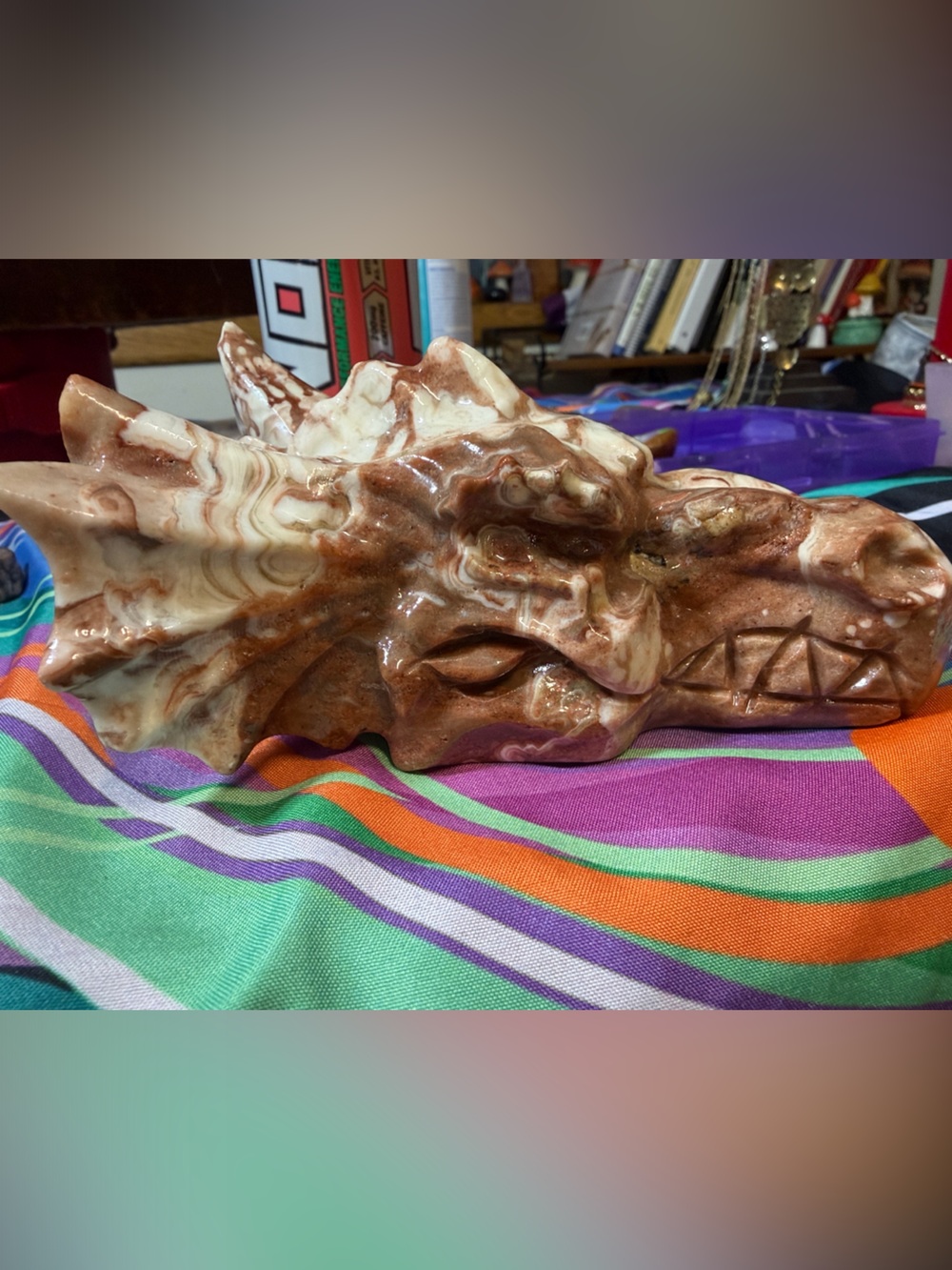 Handcrafted agate stone figurine Dragon Head Sculpture - Home Art